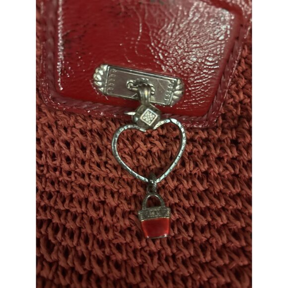 Brighton Vintage Red Straw Handbag With Heart Charm & Leather Braided Strap - Picture 3 of 11